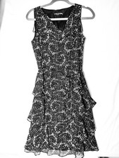 NWOT Ellen Tracy Triple Tiered Lined Dress Black/Gray Floral Draped Cowl Neck 8
