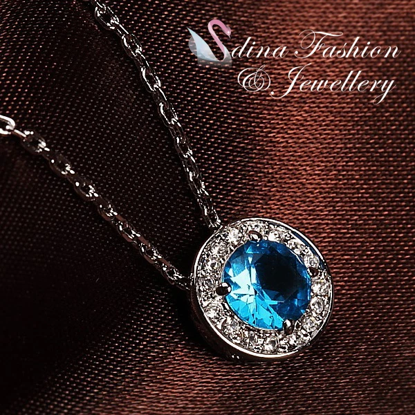 18K White Gold Plated Made With Swarovski Crystal Aquamarine Delicate Halo Set - Image 2 of 4