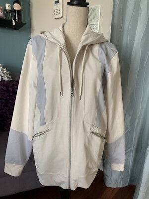 NWTs ($75) Men's INC Cream & BluGray Jacket, hood, Zipper Frt & Pockets, XL, $45