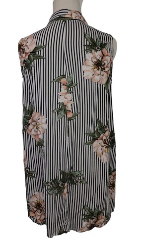 Sleeveless Floral & Stripe Button Down Blouse Collared Tunic XL By Live 4 Truth - Picture 3 of 12