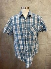 Hurley Men's Button Front Shirt Short Sleeve Blue Plaid Size XL