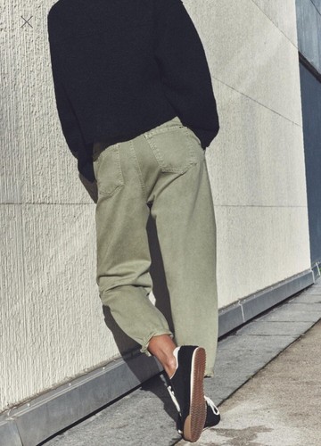 ZARA Cintura Alta Caqui Bolsa de Papel Suelta Tobillo Pierna de Zanahoria Jeans Verde Pálido 8 - Imagen 11 de 14