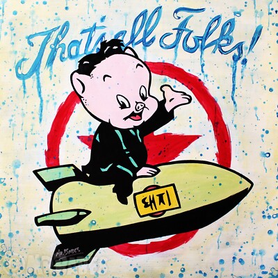 Spicy Pork (Kim Jong-un) - Original Pop Art Painting By Babes Kopp - Porky Pig
