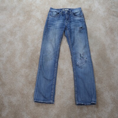 BKE Buckle Jake Straight Jeans Men s 29x33 Blue Denim Stretch Distressed
