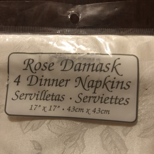 Package of 4 Rose Damask Ivory Linen Dinner Napkins (NIP) - Picture 3 of 6