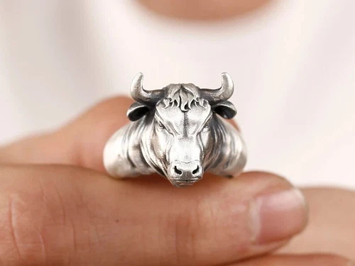 Vintage Bull Ring, Silver Sterling 925 Bull Head Ring Mens Ring Mens Jewelry