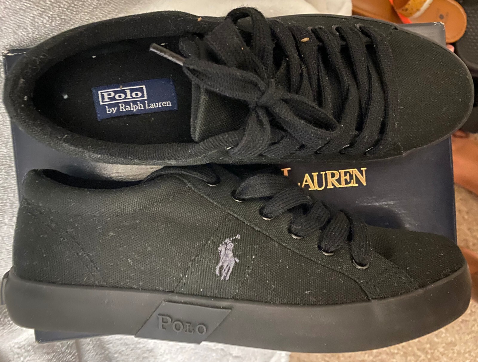 Polo Ralph Lauren Giles Canvas Shoes Size 6 Junior Kids Black Black Pony Logo