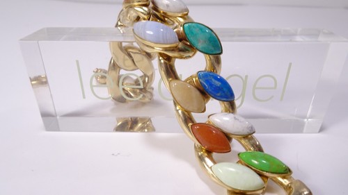 Lee Angel Women's Multi Color Natural Jem Stone Brass Link Bracelet NWT 300 - Picture 9 of 17