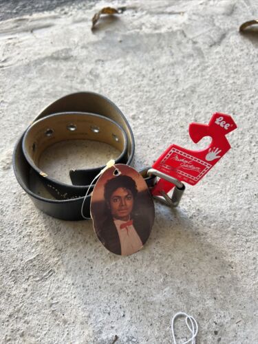 Fabrycznie nowy z metką Vintage Michael Jackson Lee Oryginalny czarny skórzany pasek Rozmiar dziecięcy - Zdjęcie 1 z 1