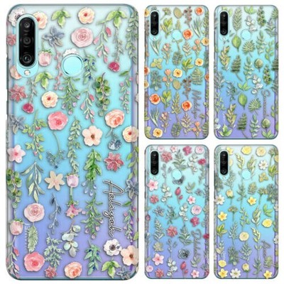 Personalised Initial Phone Case For Honor/Huawei Pink Flower Clear Hard Cover