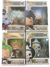 One Piece Funko Pop Lot Luffy Snake-Man, Zoro #923, Jinbe, Brook – Set of 4