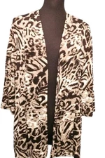 Chicos Travelers Animal Print Jacket Open Front  3/4 Sleeve Browns/Tans Size 12
