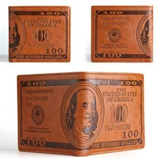 Men's US 100 Dollar Bill Leather Bifold Card Photo Holder Wallet Handbag Purse