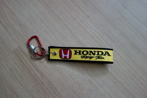 Honda Keychain Yellow Embroidered Fabric Strap Tag Bike Racing Car new