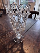    Mid century Murano Glass LATTICE WEB Art Glass Vase Hand Pulled Glass 12 X 7  