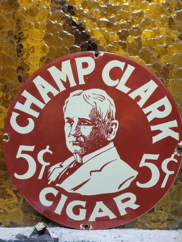 RARE VINTAGE CHAMP CLARK PORCELAIN SIGN OLD TOBACCO CIGAR SMOKING PIPE STORE 12"