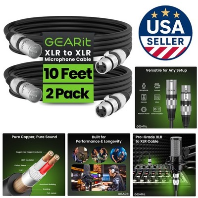 10ft XLR Microphone Cable - Male to Female Balanced Shielded 2-Pack for Studios