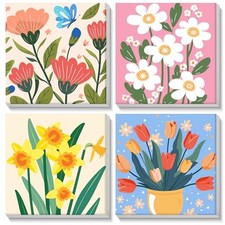 4 Pack Flowers Paint by Numbers for Adults Beginner, Paint by Number MK018