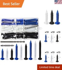 105 PCS 3/16" Concrete Screw Anchor Kit Blue/Black/White Flat Head for Anchor...