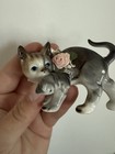 Porcelain Cat Hanging Ornament Figurine w/ Kitten Pink Rose & Ribbon Hanger — photo 4