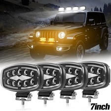 4pcs 7 Inch Led Light Pods Whiteamber Work Lights Driving Light Off Road Truck