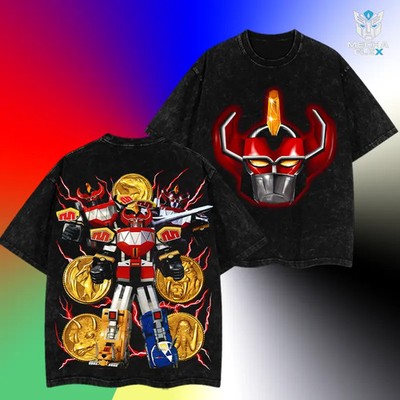 Vintage Power Rangers 1990 Cotton Tee Double Printed Mens Tops for Daily Wear