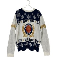 Miller Lite Beer Ugly Christmas Sweater Unisex XL Multicolor Snowflakes Pullover