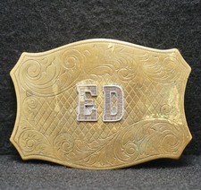 WE13158 VERY COOL VINTAGE 1970s ED NAME FASHION ARTWORK FLORAL BELT BUCKLE