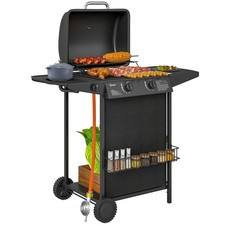 Gasgrill 7 KW Grillwagen inkl 3 Brenner Seitenkocher Rolle Deckel Schwarz