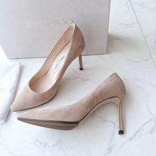 Jimmy Choo Romy 85 Stiletto Heel Suede Beige Women's Size EU36/US6