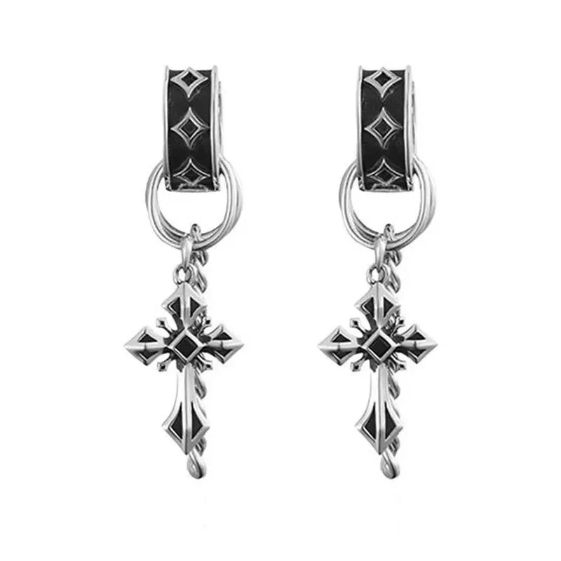 Boucles D'oreilles Croix En Métal Doré - Année 2015, Occasion, Fermoir Dormeuse