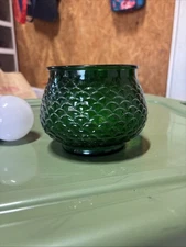 Vintage Emerald Green Glass Vase FISH SCALE  Bowl Planter E O Brody Co USA 0019