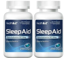 Sleep Aid, Diphenhydramine HCI 50mg, 250 Softgels Fall Asleep Faster 2 Pack