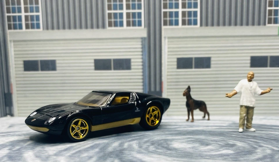 Custom Wheel Swapped Hot Wheels 71 Lamborghini Miura SV 1/64 Diorama Box Ships - Image 2 of 4