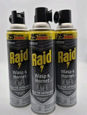 #ad 3 Cans SC Johnson Raid Wasp Bees amp; Hornets Killer Defense System Spray 17.5 oz $18.67