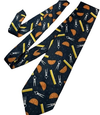 Math Nerd Geeky School Tie Men's Necktie, Black, Protractors, Rulers, Compasses