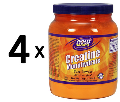 4 x NOW Foods Creatine Monohydrate, 100% Pure Powder - 1000g (50,00 EUR/kg)