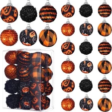 Lenwen 24 Pcs Halloween Tree Ball Ornaments 1.18 Inch Halloween Tree Decorations