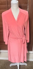 Ambrielle Women's Coral Peach Short Robe-Size L/XL-Belted-wrap lightweight