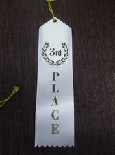 3rd Place Award Ribbons w Card-String white lot of 13