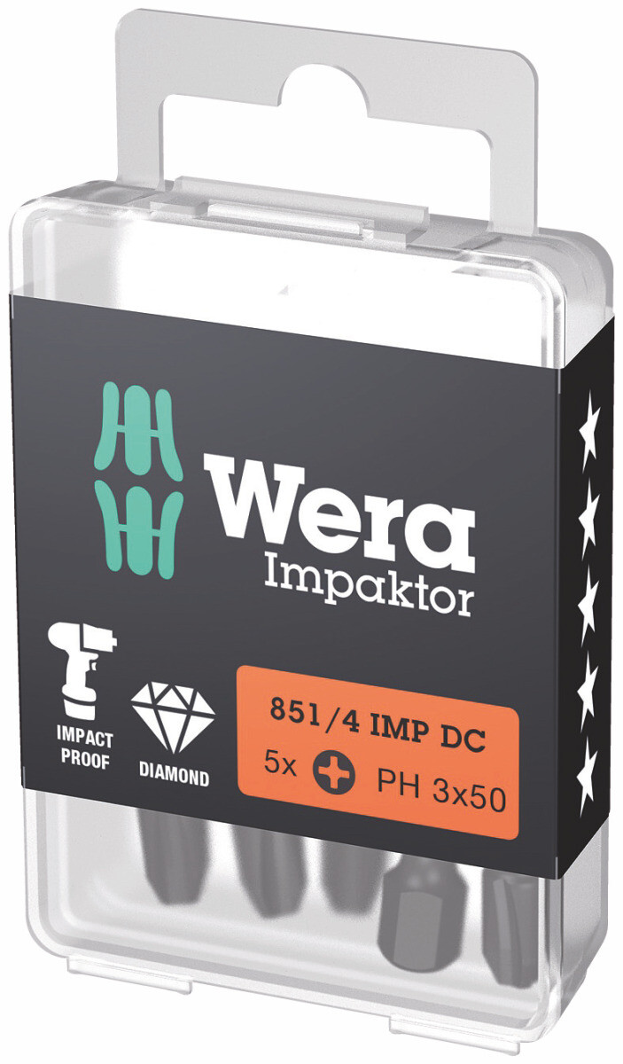 WERA - Bit Impaktor per Phillips, 1/4 pollice E 6,3 Set con 5 bit