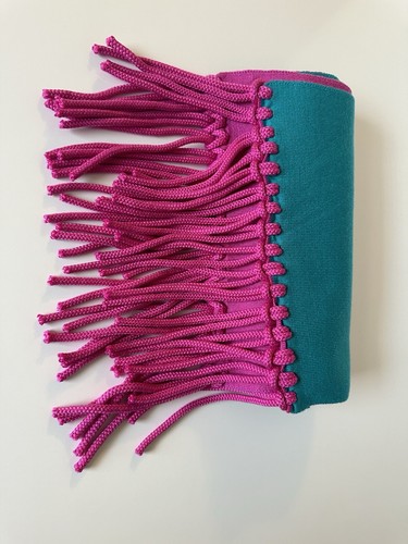 Versace Knit Logo Wool Pink/Turquoise Scarf 12Wx70L Italy 1008851 New $825 - Picture 4 of 10