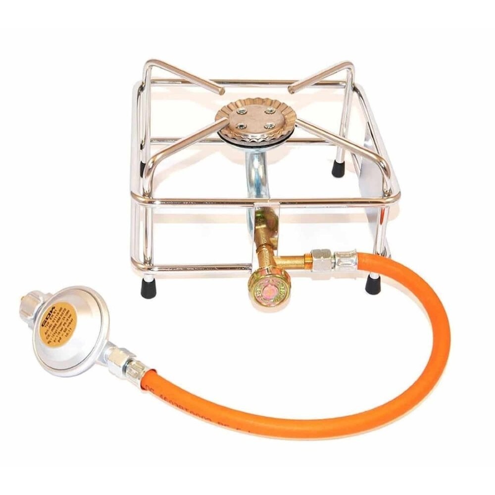 Cocina de gas, cocina de taburete, cocina de camping - SET 2,5 KW con manguera + reductor de presión