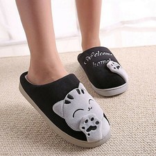     CUTE MICROFIBER SOFT HOUSE SLIPPERS Womens 9 9.5 OR Men 8 Cats Kitty Black