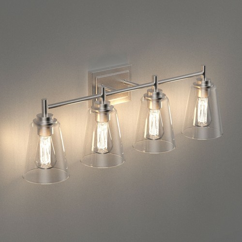 E26 Base Wall Mount Light Fixture Flared Shape Bathroom with Clear Glass Shade - Picture 4 of 30