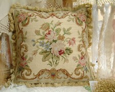 16" French Country Elegant Vintage Handmade Aubusson Design Needlepoint Pillow