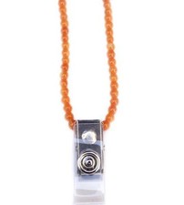 Orange seashell bead id badge necklace lanyard with strap clip BDG330002