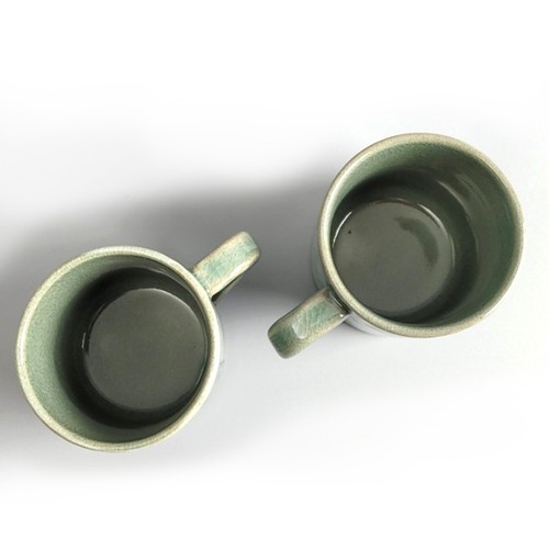 Celadon Hunminjeongeum Cups 2P Ceramic Cafe Vintage Korean Traditional Tea Mugs - Picture 4 of 6