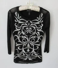 INC International Concepts black embroidered 3/4 sleeve top *Sz PM*