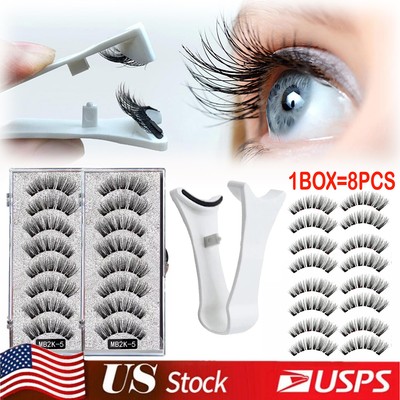 Reusable Natural Magnetic Eyelashes with Applicator No Glue Needed Lashes Kit US